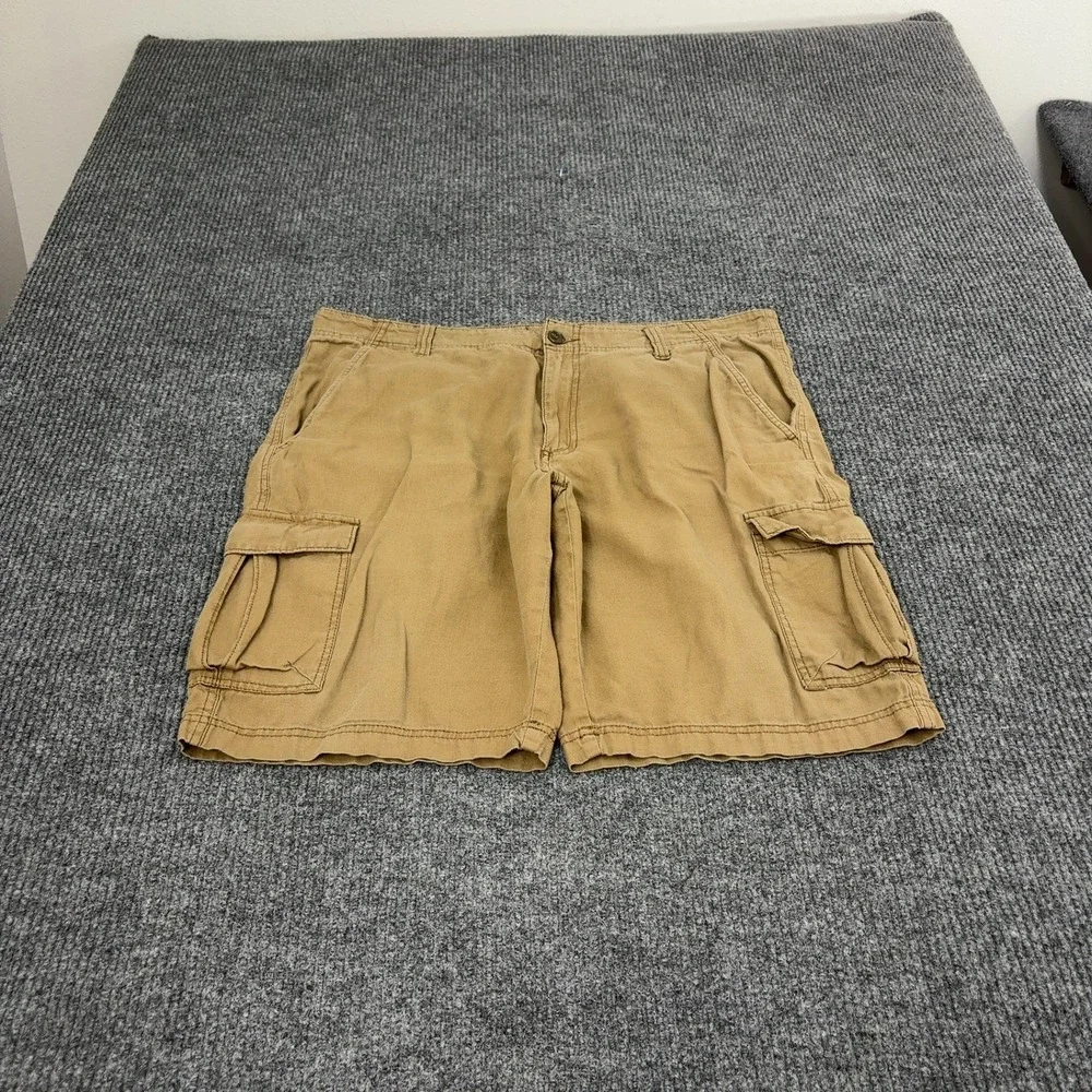 Marc Anthony Cargo Shorts Mens 38 Tan Linen Cotton Blend Pockets Casual Summer